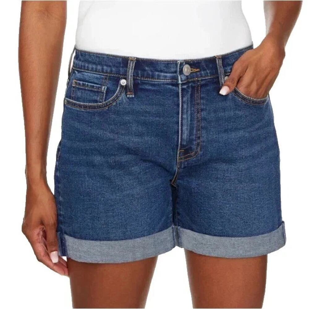 Hudson Jeans Premium Dark Blue Denim Cuffed Hem Shorts Stretch Heavyweight 12/32